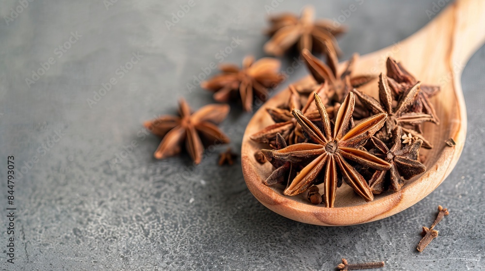anise star spice for baking in wooden spoon on concrete table
anise star spice for baking in wooden spoon on concrete table