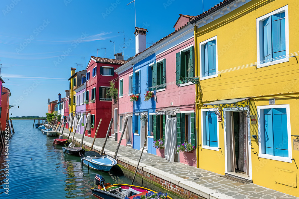 Obraz premium Colorful houses on the canal in Burano island, Venice, Italy 