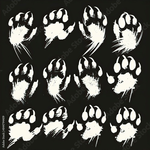 Animals claw scratches icons set, wolf drawing 