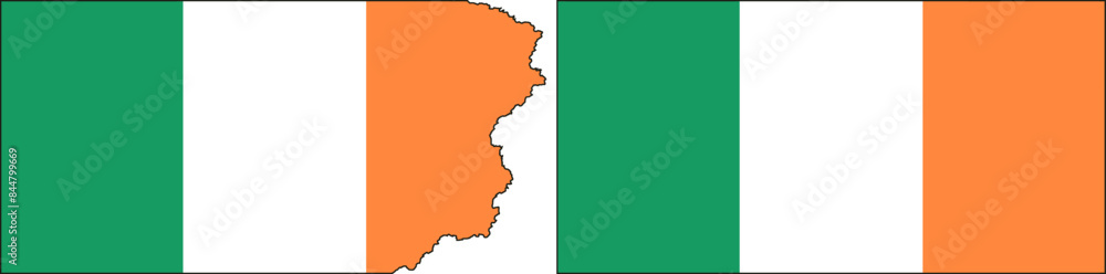 Ireland flags vector. Standard flag and with torn edges Ireland flags vector. Standard flag and with torn edges