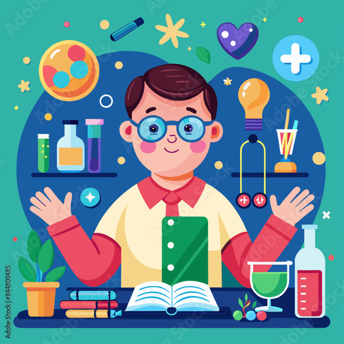 teen with Down syndrome participating in a science class, education and student disability thriving in school