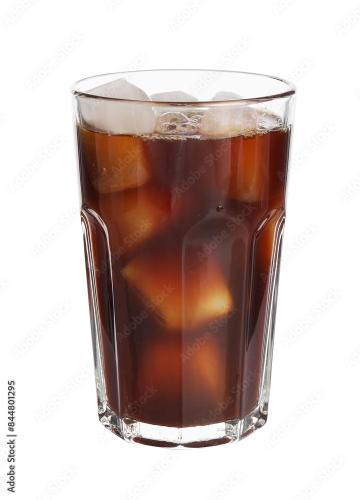 Tasty coffee with ice cubes in glass isolated on white Tasty coffee with ice cubes in glass isolated on white