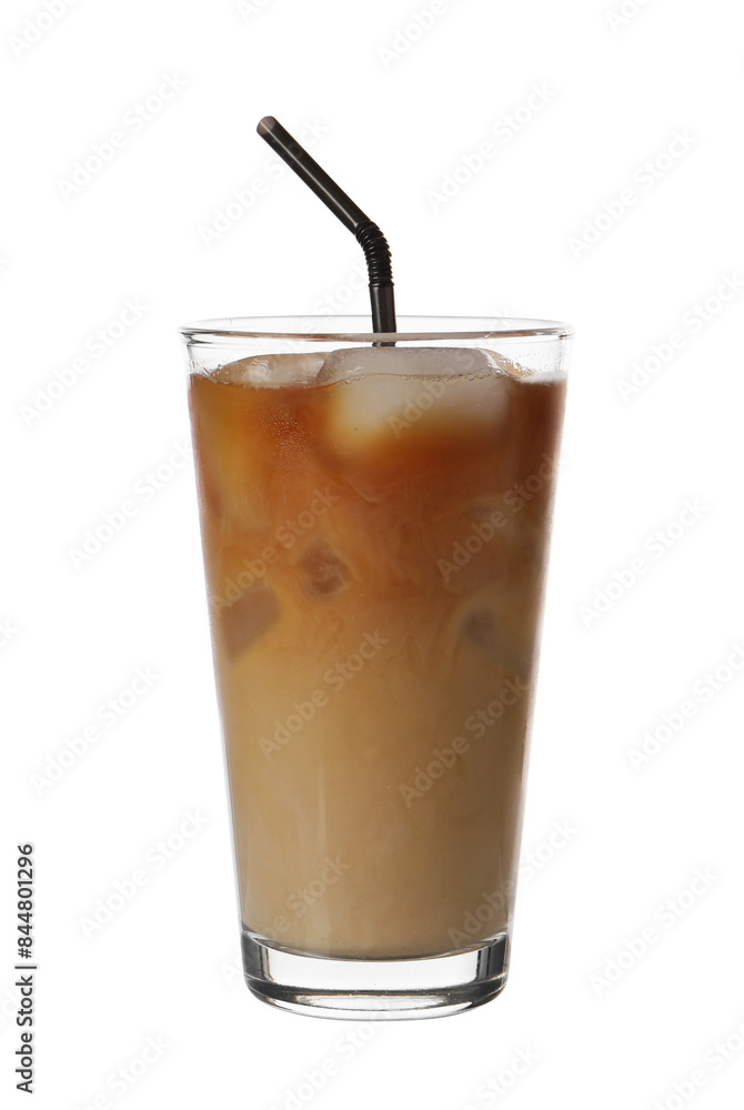 Tasty iced latte in glass isolated on white Tasty iced latte in glass isolated on white
