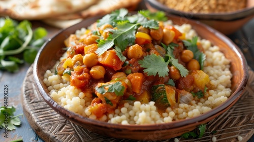 Wallpaper Mural Delicious Vegetable and Chickpea Tagine over Couscous with Fresh Cilantro and Naan Bread Garnish Torontodigital.ca