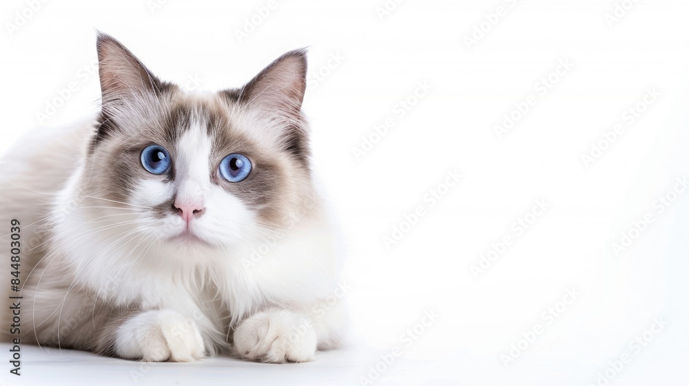 Isolated Ragdoll cat on white background with space for text