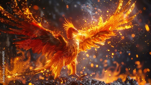 A majestic phoenix rises from the ashes in a powerful display of rebirth and renewal.
