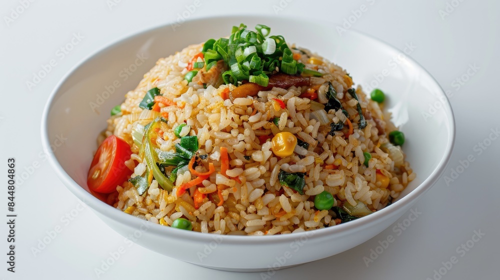 Fried rice against a white backdrop Fried rice against a white backdrop