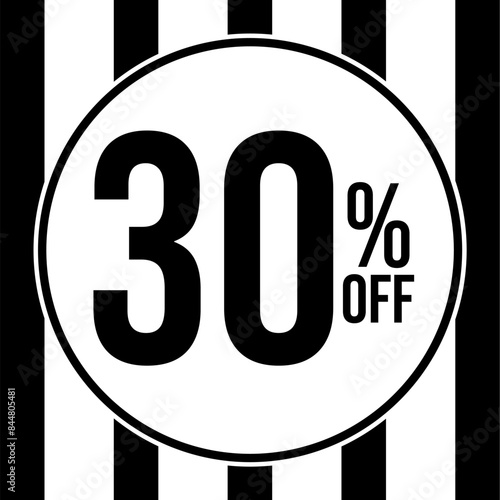 30 percent off, with white and black strips background photo