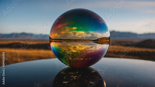 Rainbow-Colored Sphere Reflecting Surrounding Scenery © xKas