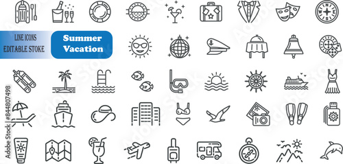 Summer Vacation Editable Icons set. Vector illustration in modern thin line style of travel related icons