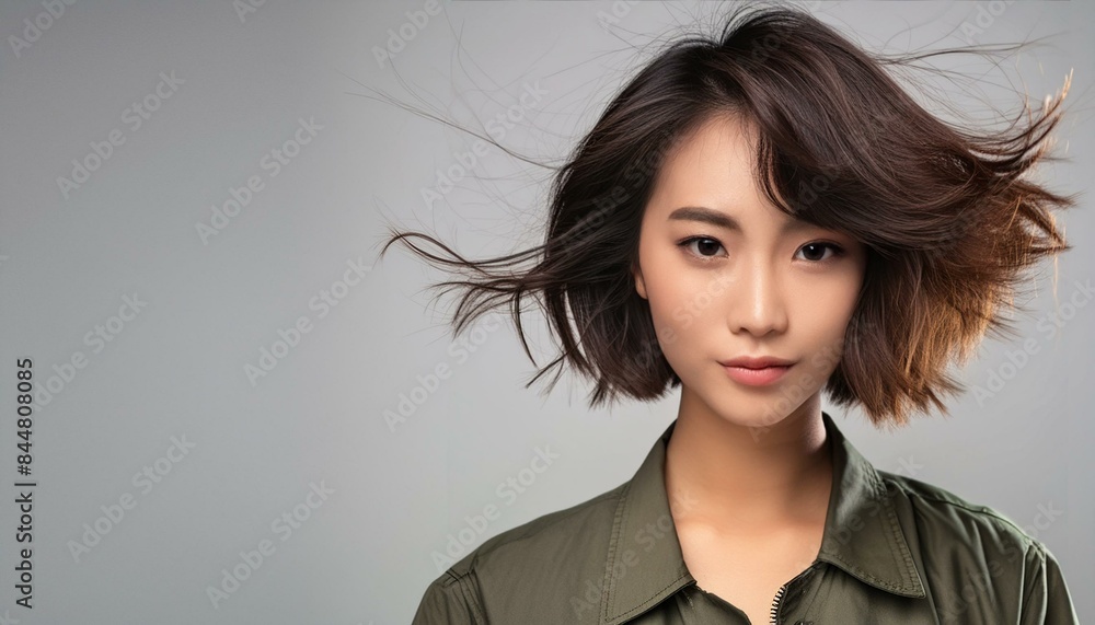 Studio portrait of a young model (20) with short, tousled hair Studio portrait of a young model (20) with short, tousled hair