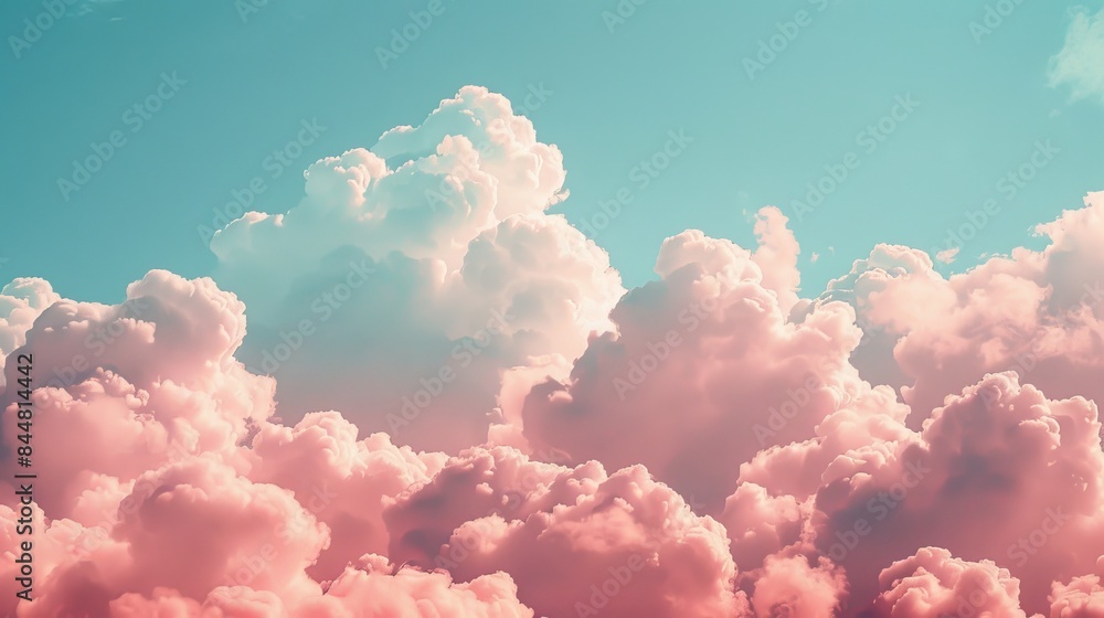 Fluffy pink clouds filling the sky, with a serene, cotton candy-like texture, forming a beautiful, whimsical backdrop Fluffy pink clouds filling the sky, with a serene, cotton candy-like texture, forming a beautiful, whimsical backdrop