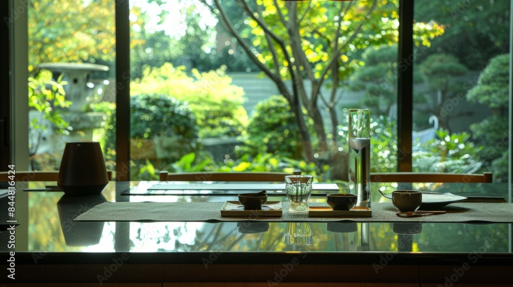 counter with a window in the background showing views of a garden generative ai counter with a window in the background showing views of a garden generative ai
