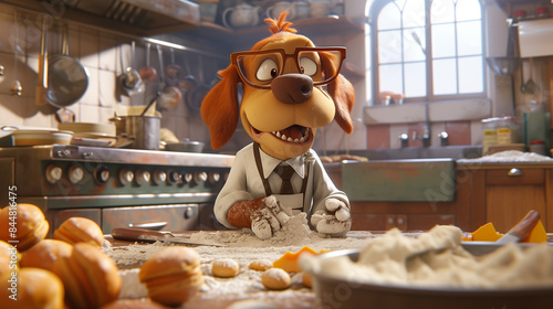 お菓子作りをする犬
Dog baking treats