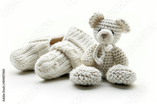 White Crochet Teddy Bear and Slippers.