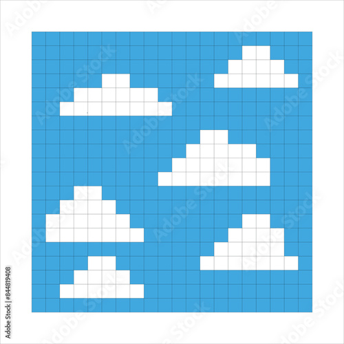 clouds, t-shirt sticker, children's illustration, pixel art, bright picture, design for children, cages, mosaic, decoration of clothes for children, applique, children's design