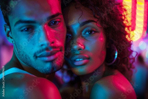 Neon-lit Portrait of Young Couple