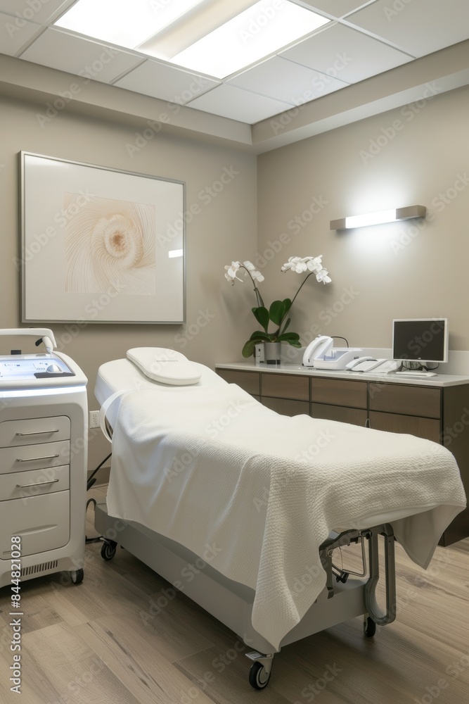Fototapeta premium State-of-the-Art Clinic Room with Advanced IPL Phototherapy Equipment for Professional Treatments