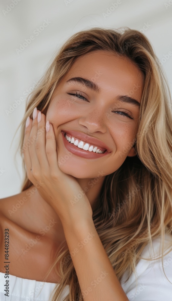 Woman with Radiant Skin Smiling After Successful Laser Pigmentation Removal Treatment - Clear, Even Toned Face Woman with Radiant Skin Smiling After Successful Laser Pigmentation Removal Treatment - Clear, Even Toned Face