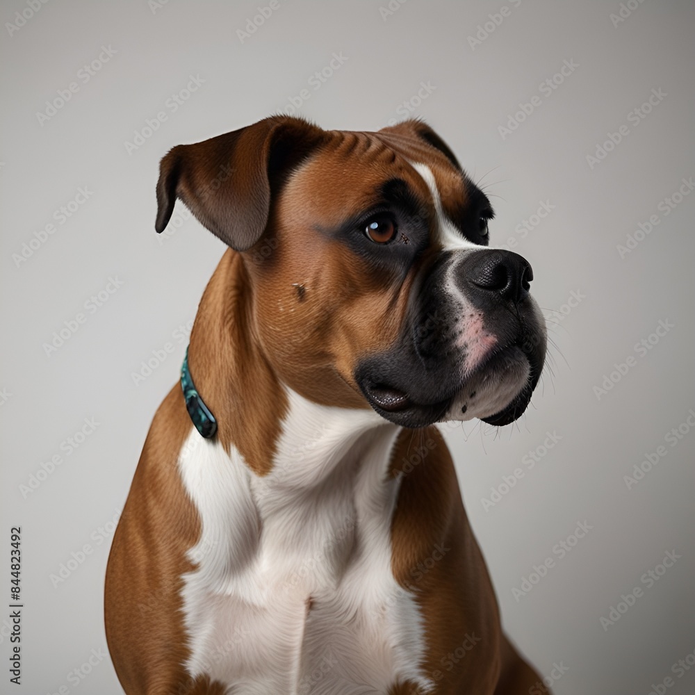 Thoughtful Boxer: A Pensive Portrait of a Boxer Dog on a White Background Thoughtful Boxer: A Pensive Portrait of a Boxer Dog on a White Background