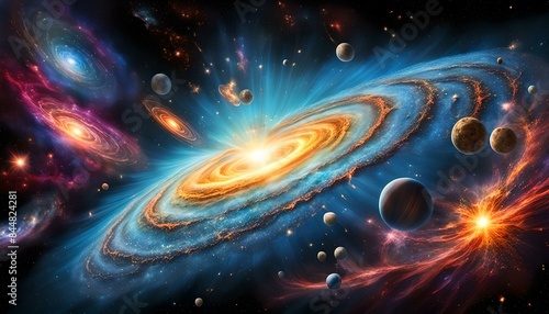 An ethereal image of a newly formed galaxy emerging from the chaos of the Big Bang created with Generative AI technology.