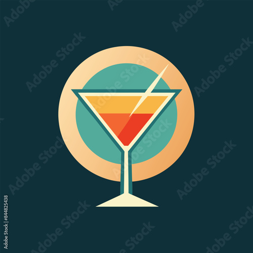 Geometric Cocktail Glass Logo Design, A clean and geometric logo of a cocktail glass