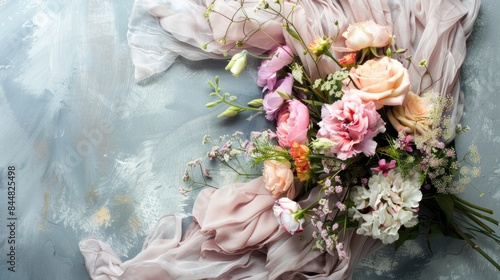 bouquet of fresh flowers on the tablecloth generative ai