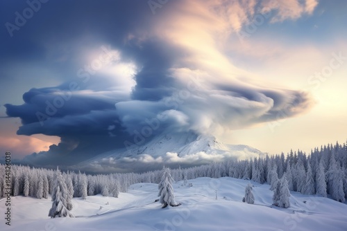 Wallpaper Mural Majestic cloud formation above a snow-covered forest under the warm glow of dawn Torontodigital.ca