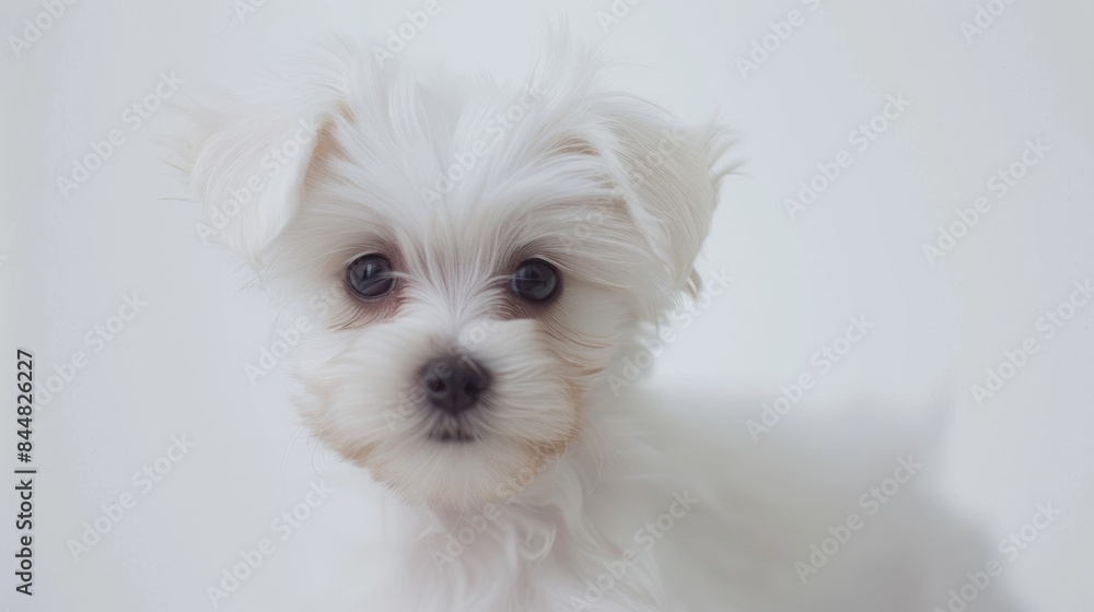 Adorable maltese puppy on white backdrop