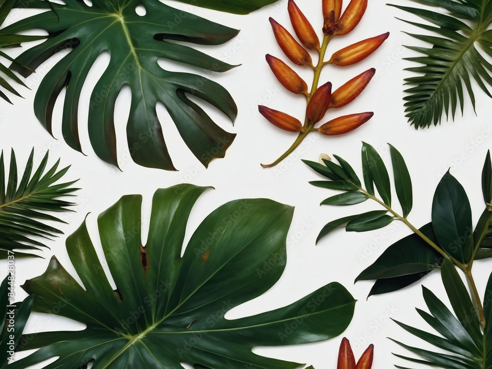 Tropical Botanicals Against a White Background