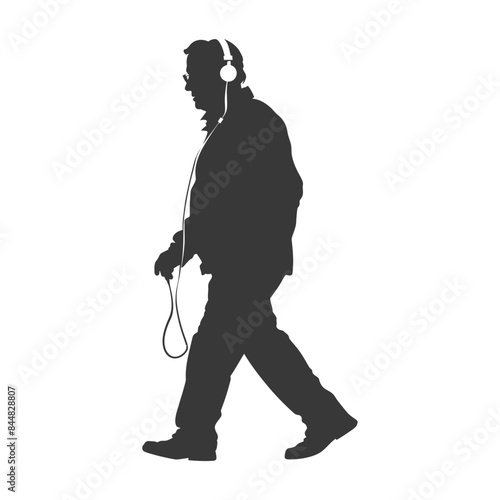 Silhouette of Man Walking with Headphones: Audio Escape.