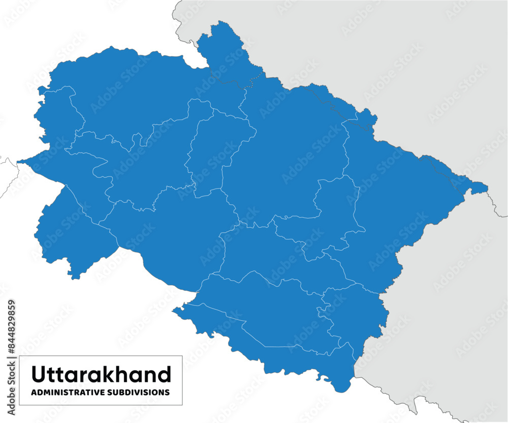 Indian state uttarakhand, Dev bhoomi in North India Blue and white stroke outline for Districts, kumaoni, Garhwal with Political administrative subdivisions simple flat geographic map editable vector Indian state uttarakhand, Dev bhoomi in North India Blue and white stroke outline for Districts, kumaoni, Garhwal with Political administrative subdivisions simple flat geographic map editable vector
