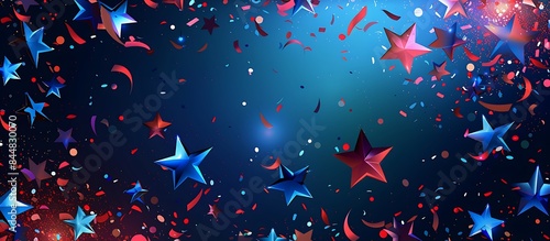 Celebration holiday with bright American stars confetti, colorful blue and red sparkles illustration,