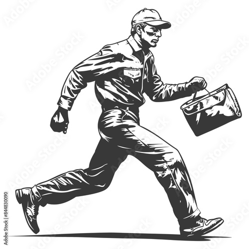Urgent Courier Run: Retro Style Engraving of Man with Bag, Running Against Time.