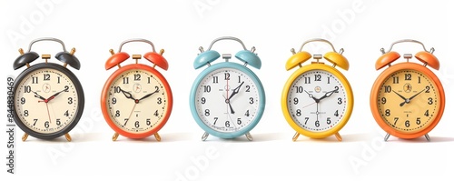 collection Set of retro vintage and modern stylish bedside alarm clocks and wall clocks isolated on white background - Generative AI