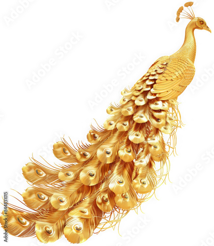 Golden Peacock Sculpture, isolated on transparent photo