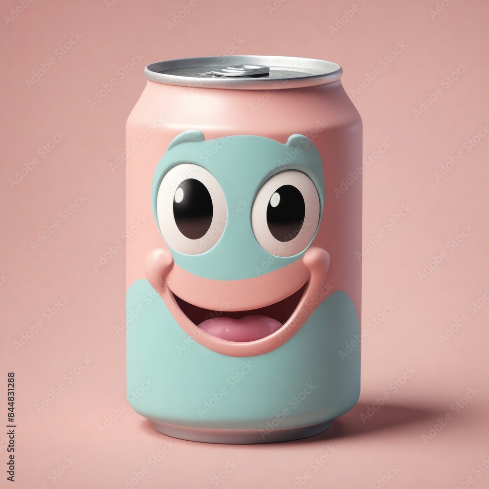 Cheerful Smiley Face Soda Can on White Surface Cheerful Smiley Face Soda Can on White Surface