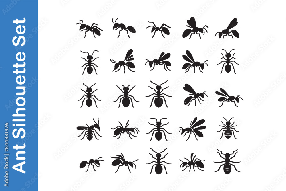 Naklejka premium Ant Silhouette Set with vector collections. 