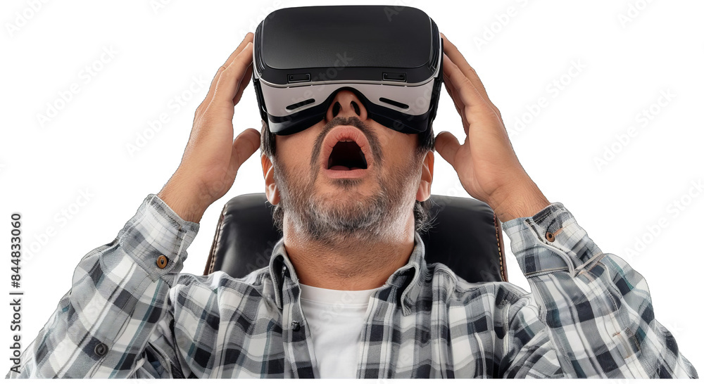 man wearing a virtual reality headset and holding his hands up man wearing a virtual reality headset and holding his hands up