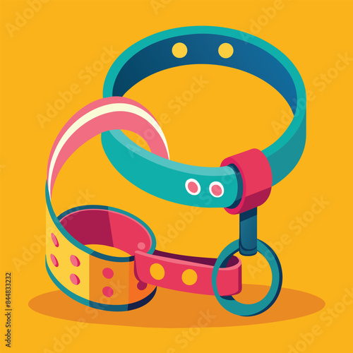 A colorful illustration depicting a pet leash and collar set with a modern design, A contemporary design featuring a pet leash and collar interconnected