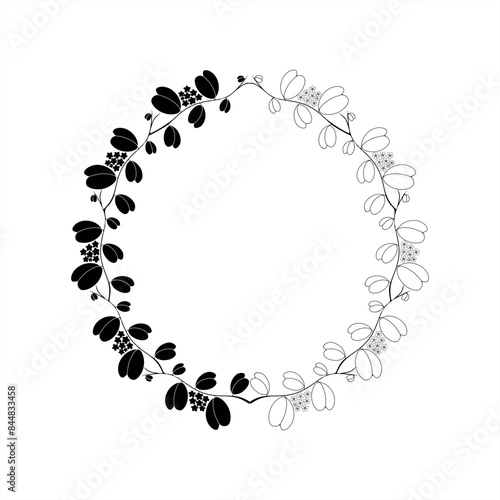 line art illustration and minimalist silhouette of a sweetheart hoya plant as a round frame