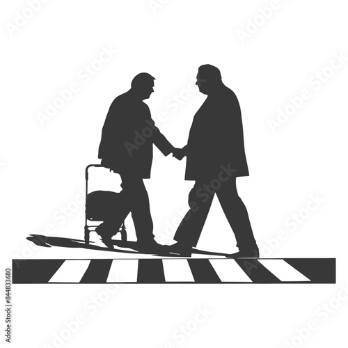 Elderly Handshake Silhouette: Zebra Crossing Solidarity.