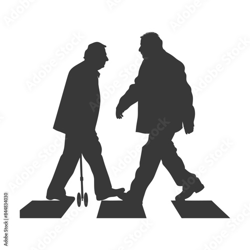 Silhouette Seniors: Crosswalk Companions, Elderly Assistance, Mobility Aid.