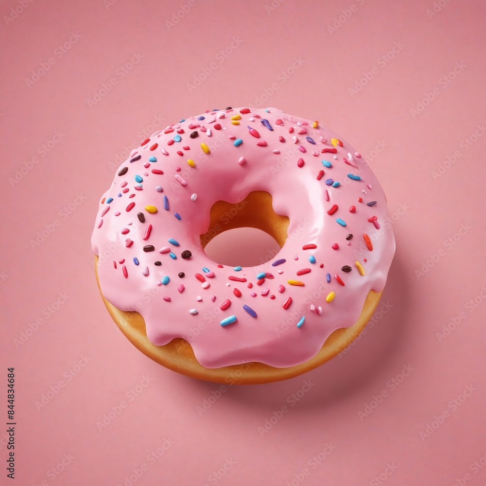Magenta doughnut with pink frosting and sprinkles on pink background Magenta doughnut with pink frosting and sprinkles on pink background