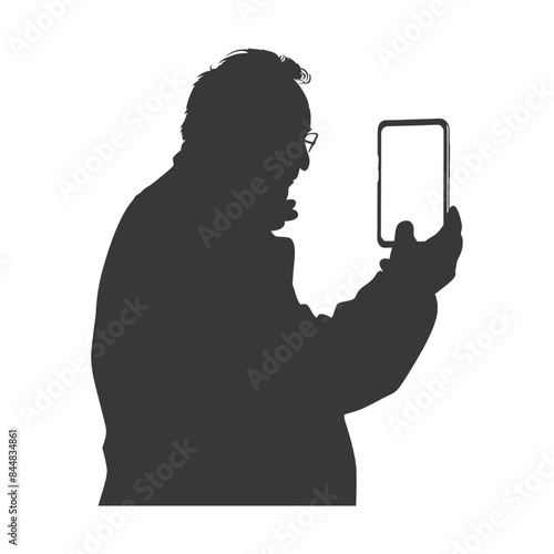 Silhouette of Shocked Man Holding Blank Phone Screen