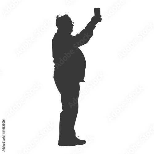 Silhouette of an Overweight Man Taking a Selfie with Phone