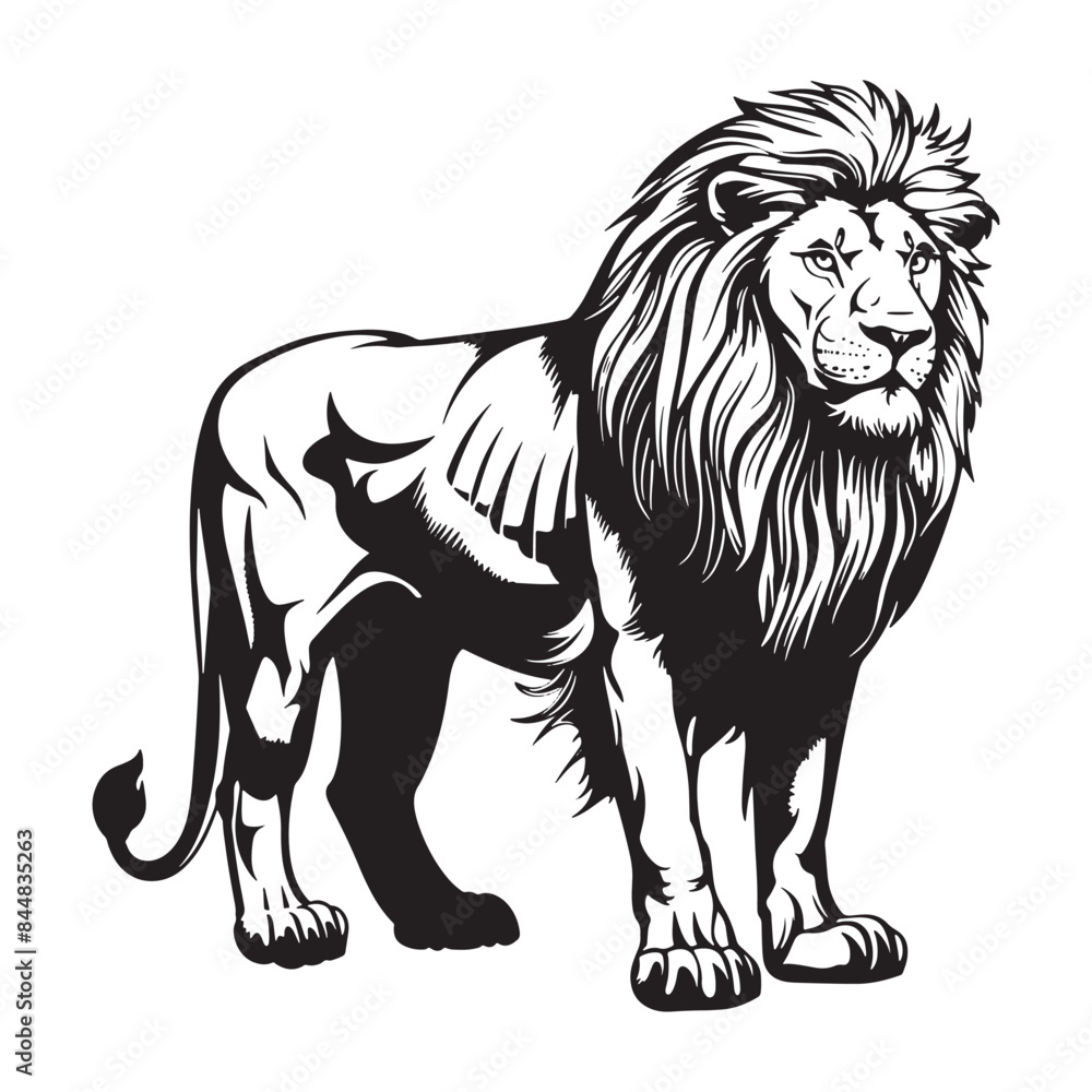 Fototapeta premium lion standing Black and White Isolated Icon silhouette vector illustration