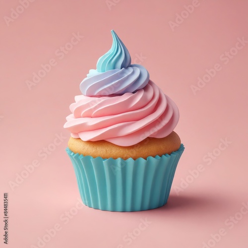Wallpaper Mural A cupcake with pink and blue frosting on pink background Torontodigital.ca