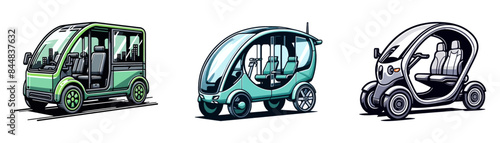 Vector illustration of three different electric vehicles, emphasizing innovation and eco-friendly transportation solutions.