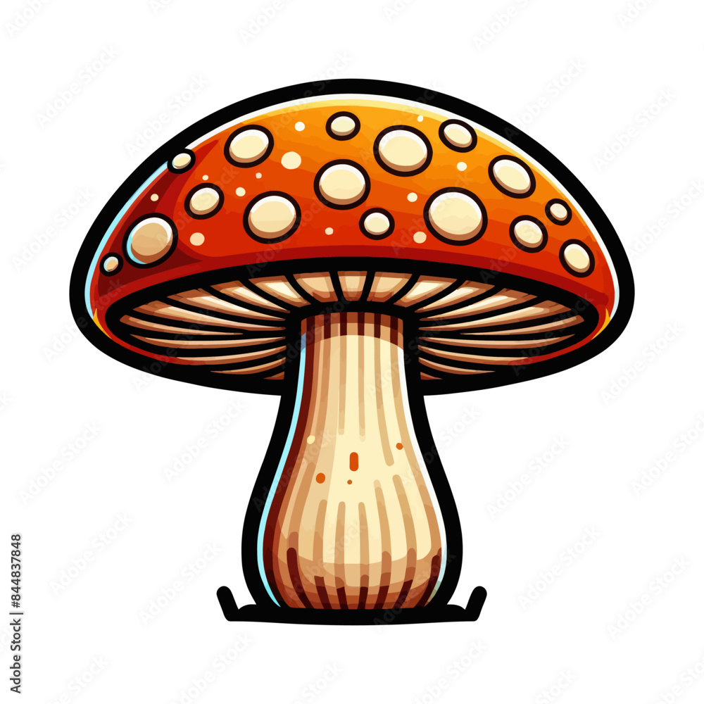 Vector illustration of a cute cartoon mushroom with a vibrant orange cap and white spots. Ideal for children’s designs, nature themes, and whimsical projects. Vector illustration of a cute cartoon mushroom with a vibrant orange cap and white spots. Ideal for children’s designs, nature themes, and whimsical projects.